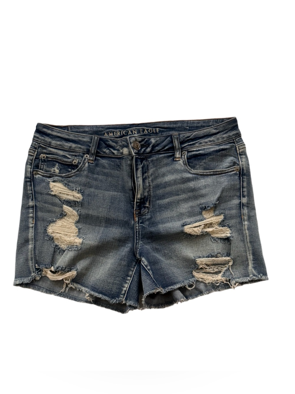 American Eagle Outfitters 16 MIDI Distressed Women's Denim Shorts - Blue